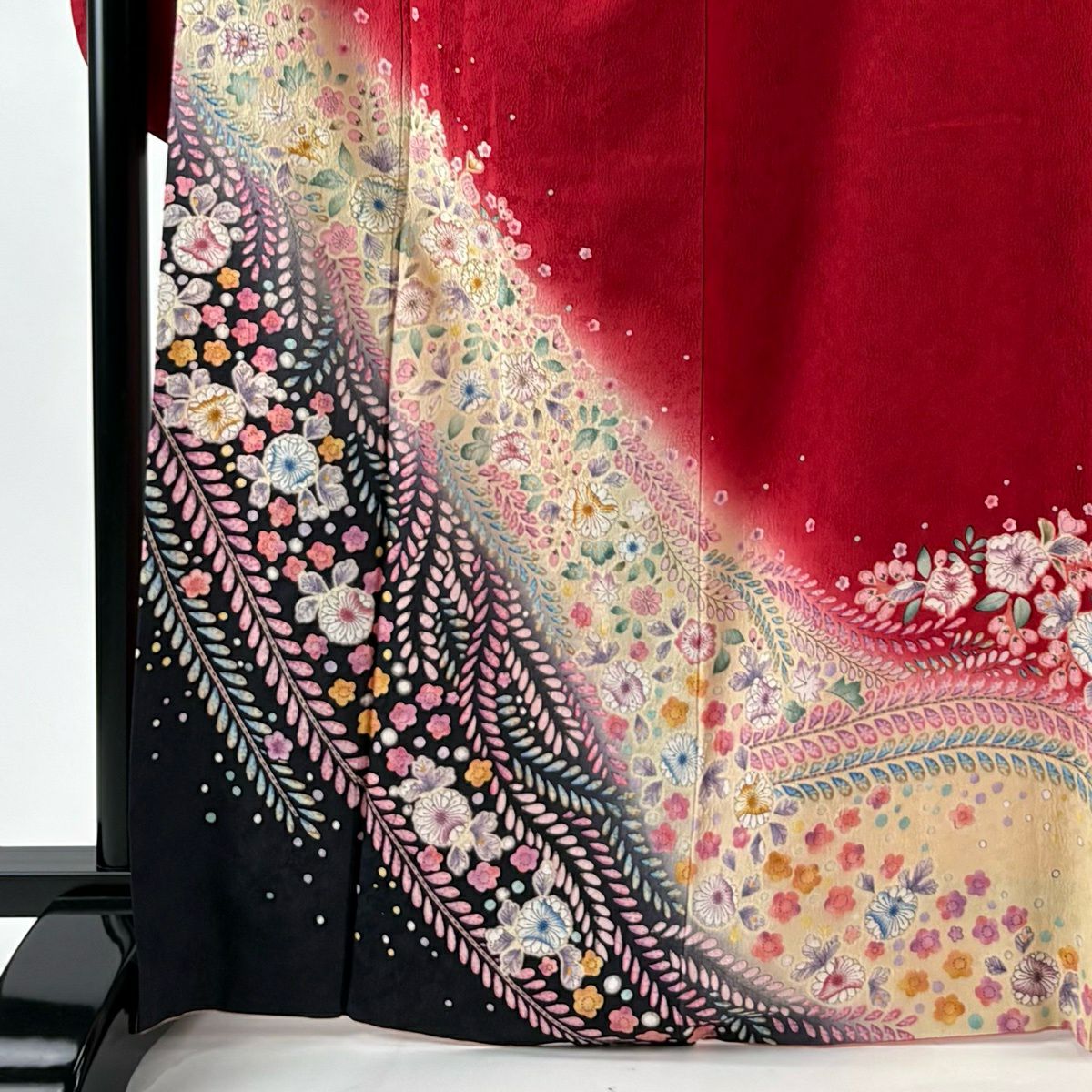 【美品】振袖禮服 身長168cm 袖長68cm L 雙層 辻花染 梅花 金彩裝飾 漸層 紅 純蠶絲 名品級