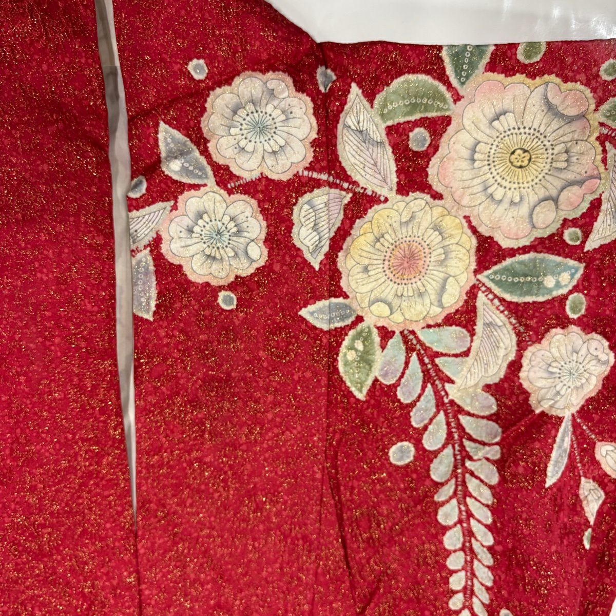振袖禮服 身長155.5cm 袖長63cm S 雙層 辻花染 金銀彩 染分 紅 純蠶絲 名品級