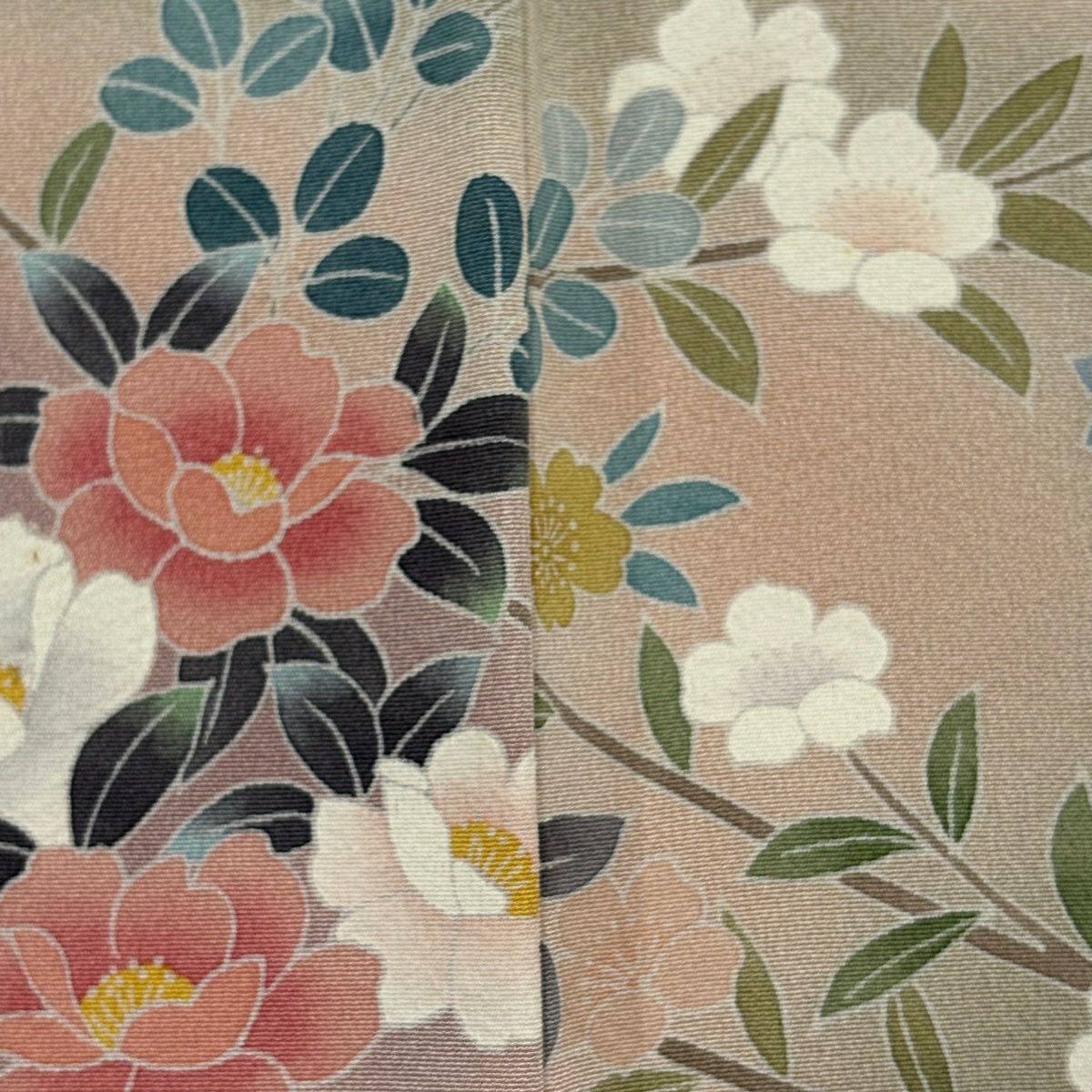 訪問服 身長155.5cm 袖長68cm L 雙層 大和 落款あり 枝花 菊花 漸層 粉紅 純蠶絲 名品級