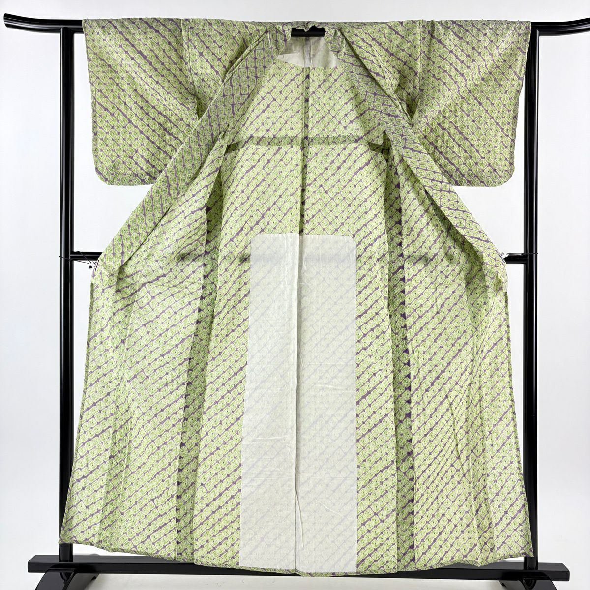 【美品】 浴衣 身長156.5cm 袖長63cm S 絞染浴衣 絞染圖案 黃綠 純棉 名品級
