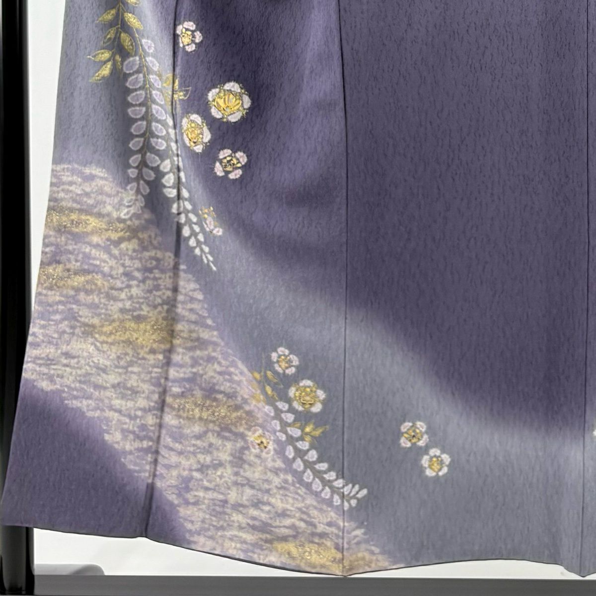 【美品】訪問服 身長153cm 袖長64cm M 雙層 草花紋紋 金絲 金銀彩 紫 純蠶絲 名品級