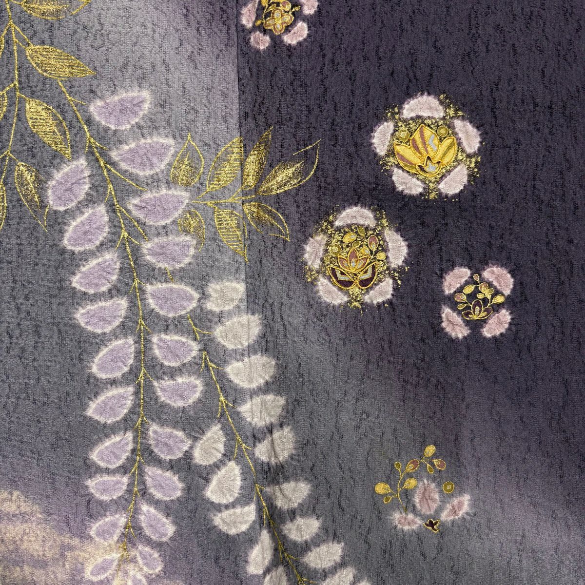 【美品】訪問服 身長153cm 袖長64cm M 雙層 草花紋紋 金絲 金銀彩 紫 純蠶絲 名品級