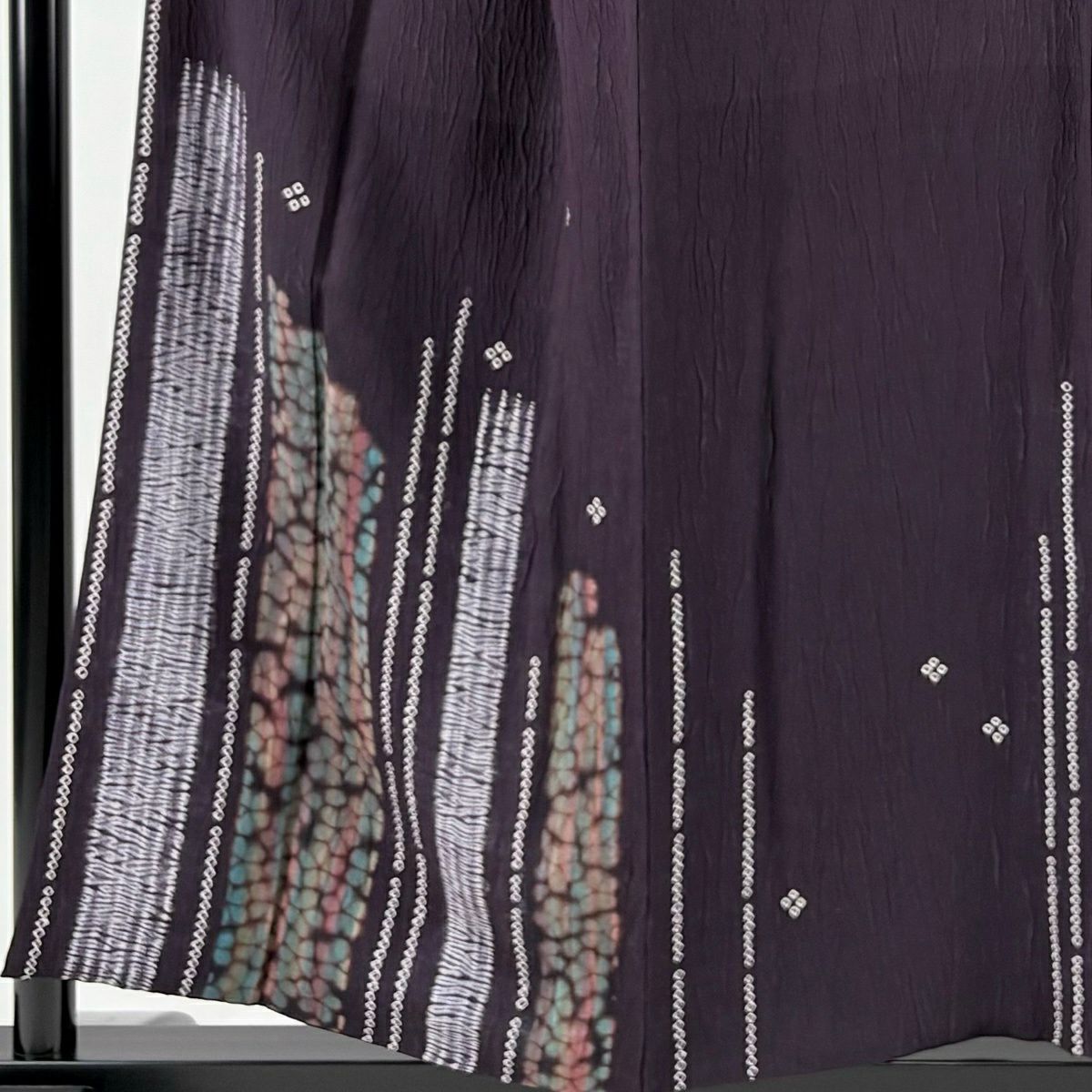 【美品】 付下 身長156cm 袖長64cm M 雙層 鈴乃屋 有落款 幾何學 花 絞染 深紫 純蠶絲 名品級