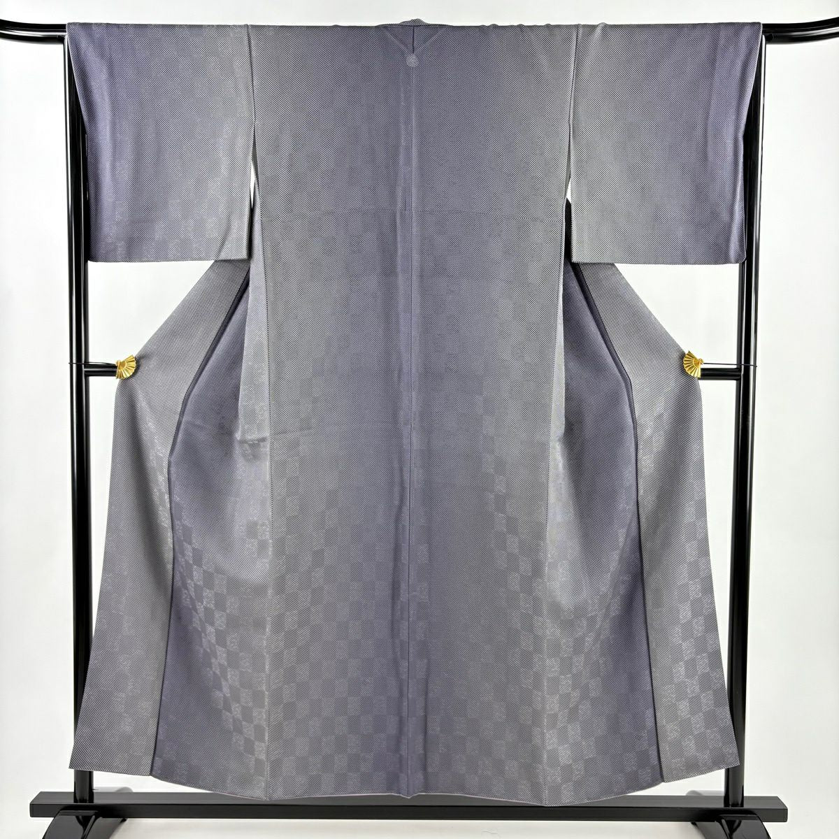【美品】 小紋 身長154.5cm 袖長66cm M 雙層 地紋 點狀 漸層 灰紫 純蠶絲 名品級 一つ紋