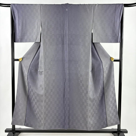 【美品】 小紋 身長154.5cm 袖長66cm M 雙層 地紋 點狀 漸層 灰紫 純蠶絲 名品級 一つ紋