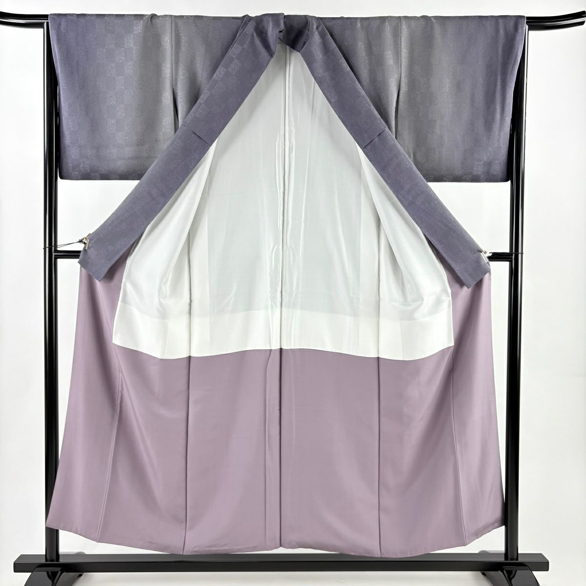 【美品】 小紋 身長154.5cm 袖長66cm M 雙層 地紋 點狀 漸層 灰紫 純蠶絲 名品級 一つ紋