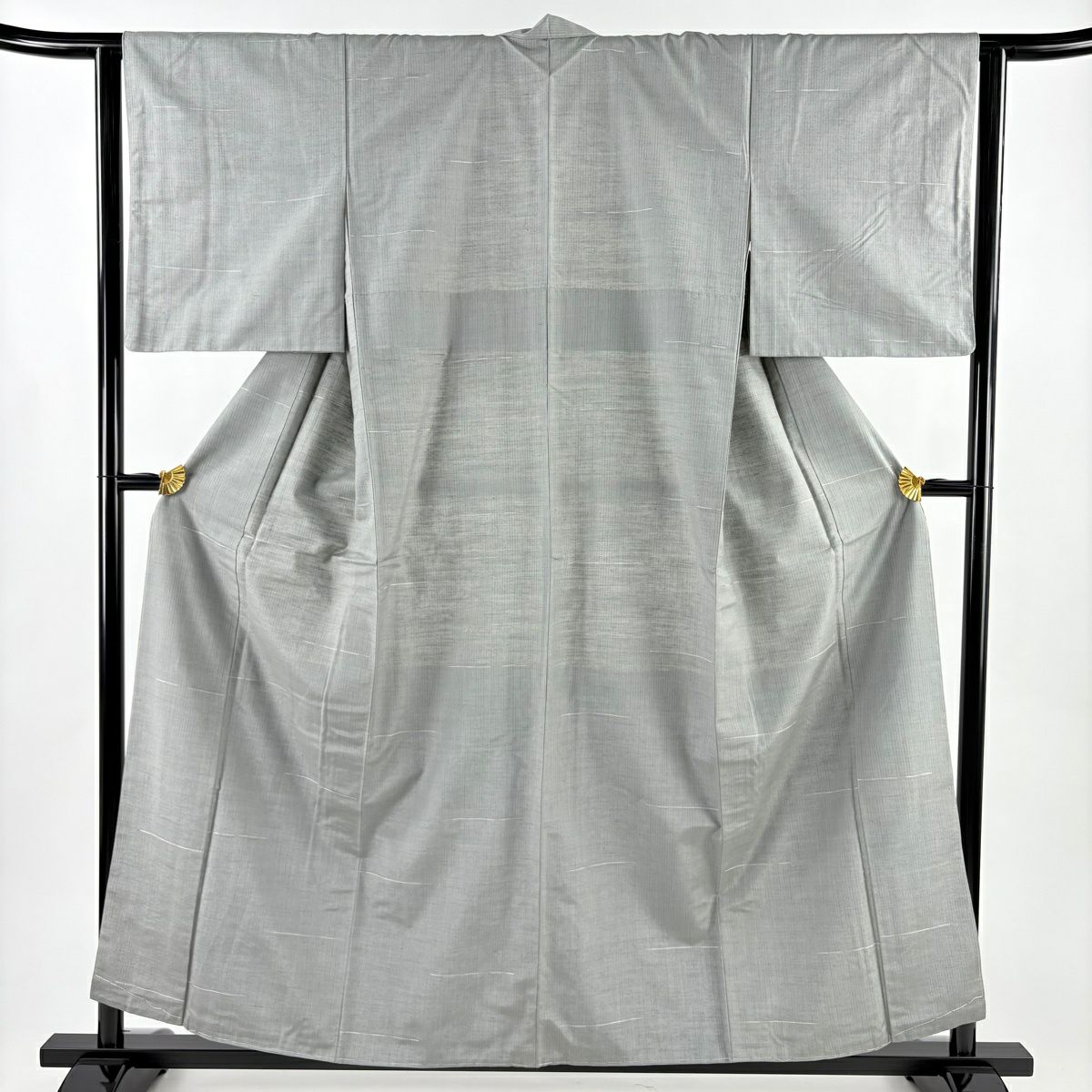 【美品】 小紋 身長156.5cm 袖長63cm S 雙層 紬織織 縞 灰色 純蠶絲 名品級