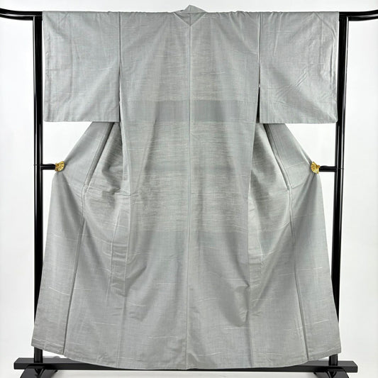 【美品】 小紋 身長156.5cm 袖長63cm S 雙層 紬織織 縞 灰色 純蠶絲 名品級