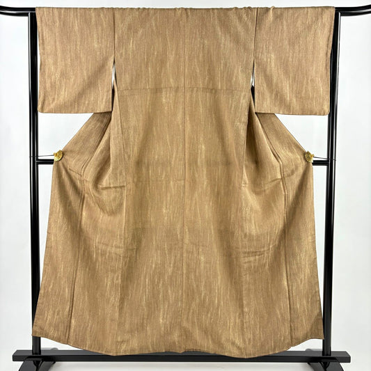 【美品】 小紋 身長155.5cm 袖長64cm M 雙層 幾何學 紅茶 純蠶絲 名品級