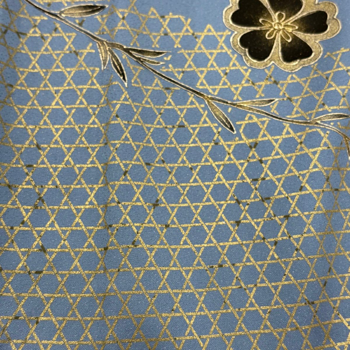 振袖禮服 身長165cm 袖長68cm L 雙層 櫻花 紋理 金銀彩 青灰 純蠶絲 名品級