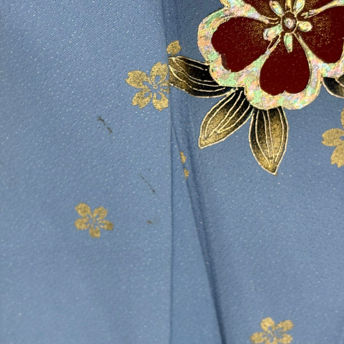 振袖禮服 身長165cm 袖長68cm L 雙層 櫻花 紋理 金銀彩 青灰 純蠶絲 名品級
