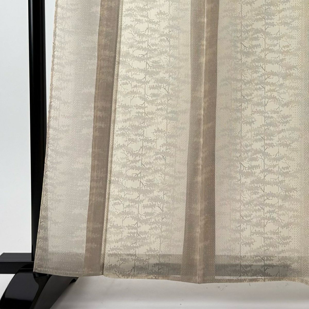 【美品】 紬織 身長162cm 袖長65.5cm M 薄物 夏紬織 樹木 米色 純蠶絲 名品級