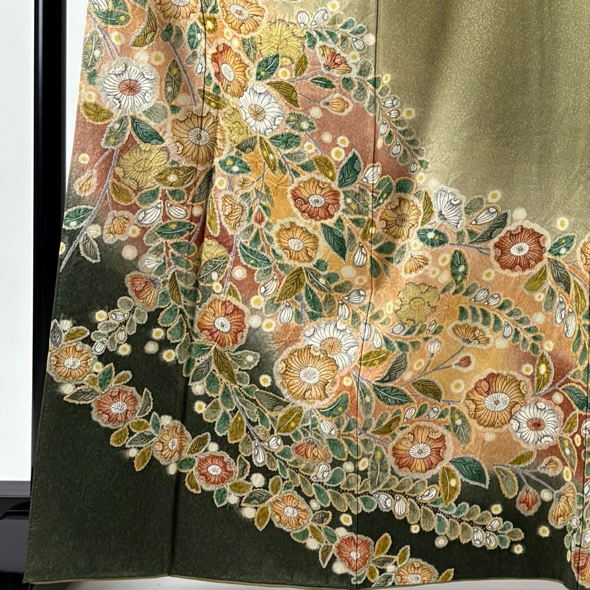 訪問服 身長167.5cm 袖長67cm M 雙層 辻花染 金彩裝飾 絞染 鶯 經典純蠶絲