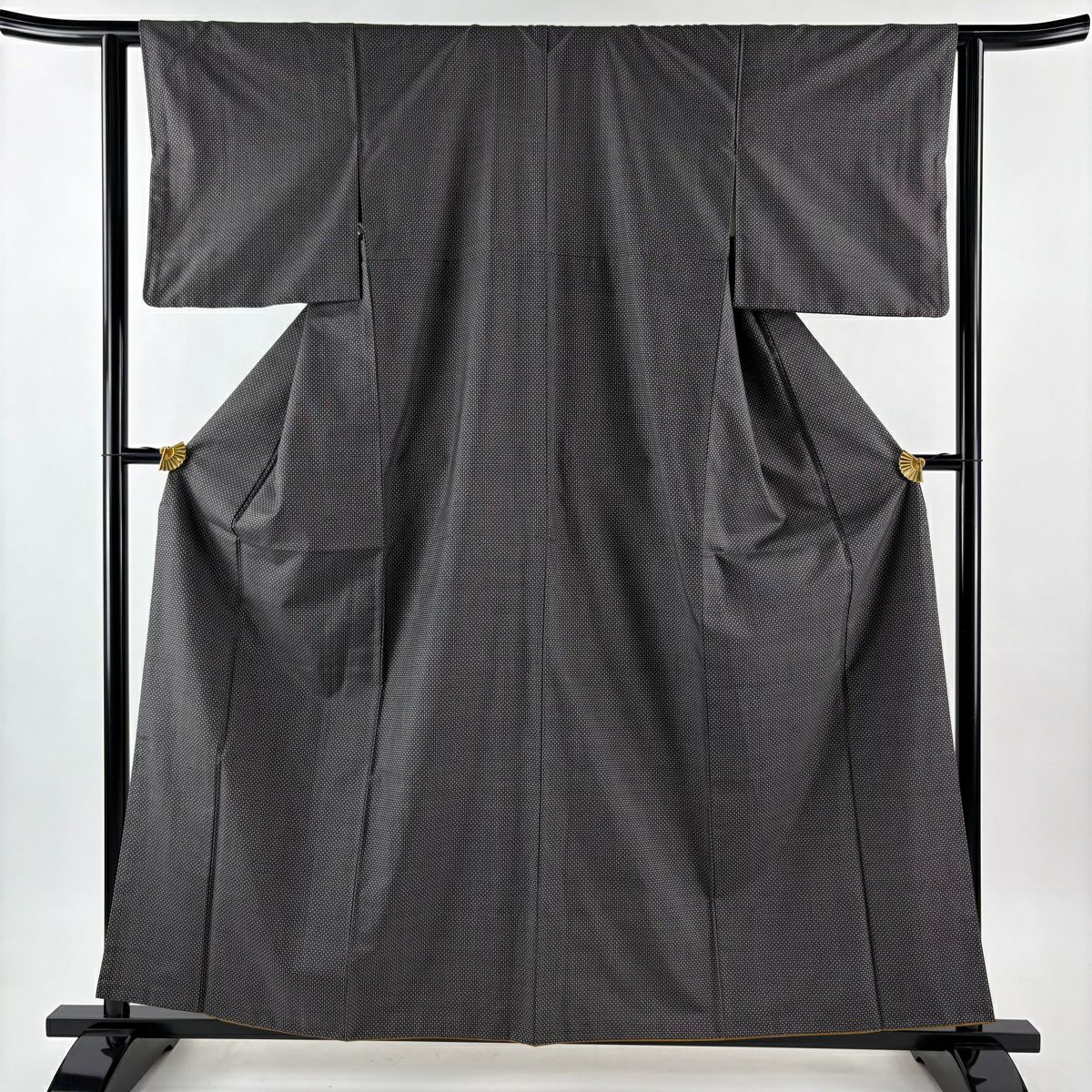 【美品】 大島紬織 身長159.5cm 袖長62.5cm S 雙層 證書附帶 幾何圖案 黑灰 純蠶絲 名品級