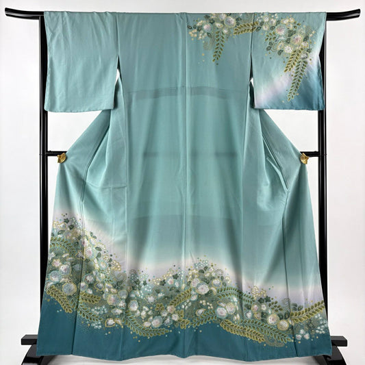 訪問服 身長164.5cm 袖長65.5cm M 雙層 辻花染 漸層 淺綠 純蠶絲 名品級