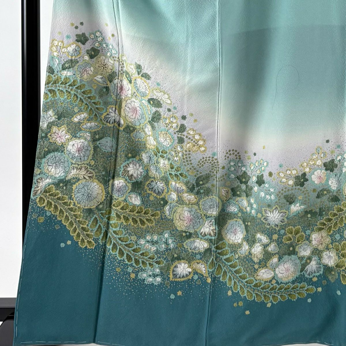 訪問服 身長164.5cm 袖長65.5cm M 雙層 辻花染 漸層 淺綠 純蠶絲 名品級