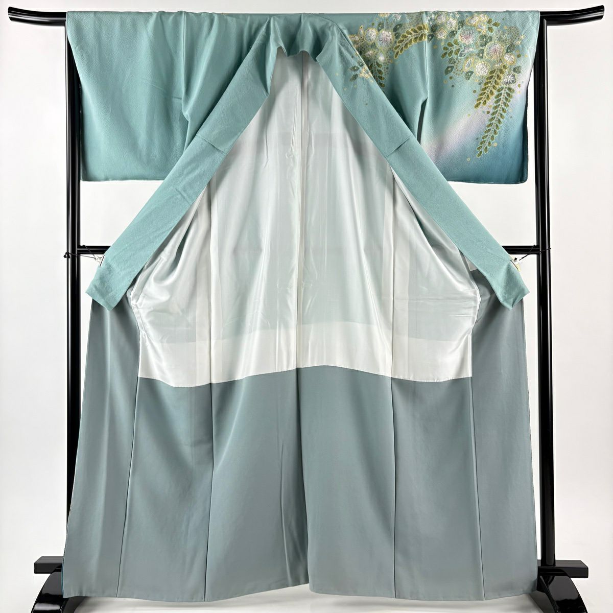 訪問服 身長164.5cm 袖長65.5cm M 雙層 辻花染 漸層 淺綠 純蠶絲 名品級