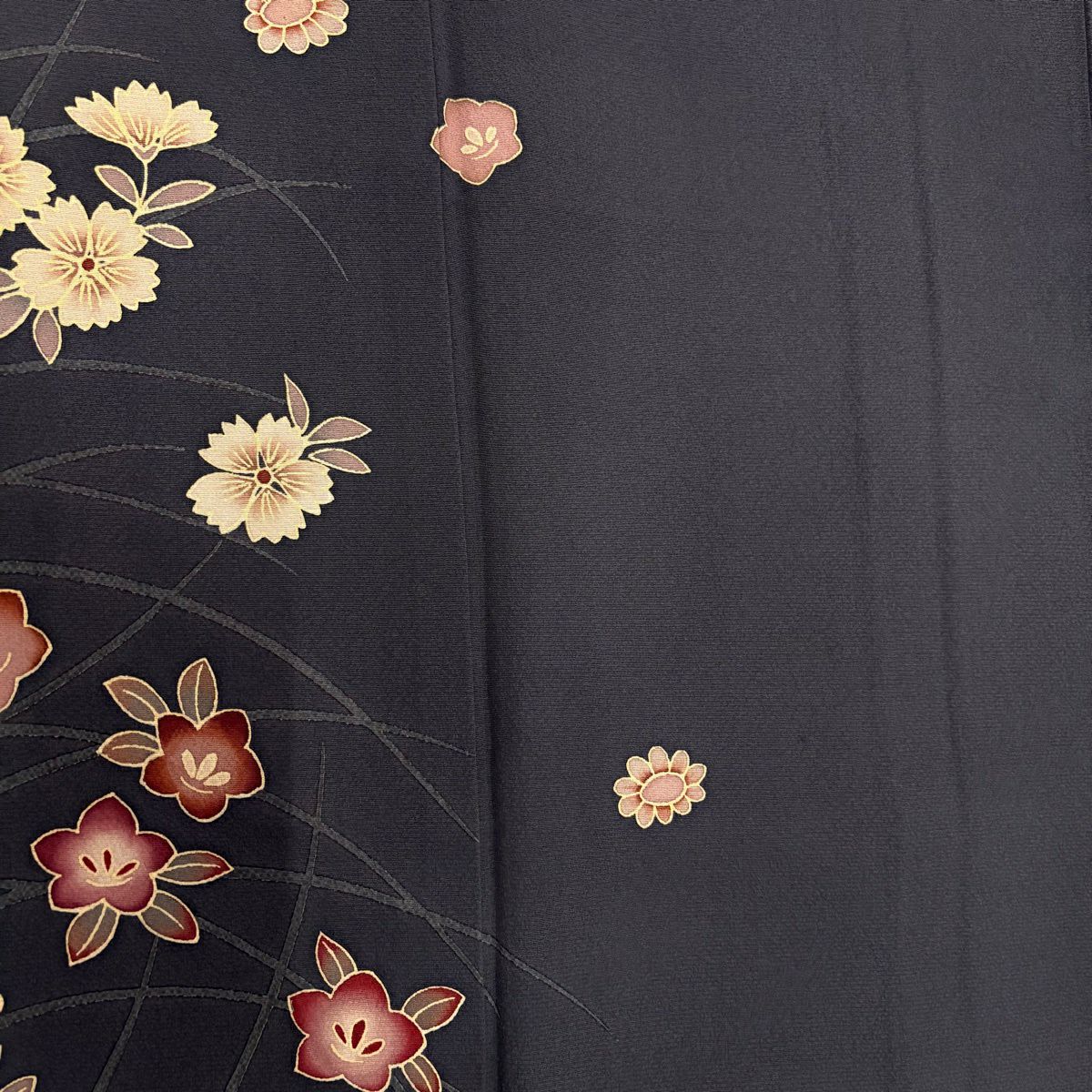 【美品】 付下 身長158.5cm 袖長63cm S 雙層 こむさでもーど 有落款 櫻花 桔梗 黑灰 純蠶絲 名品級