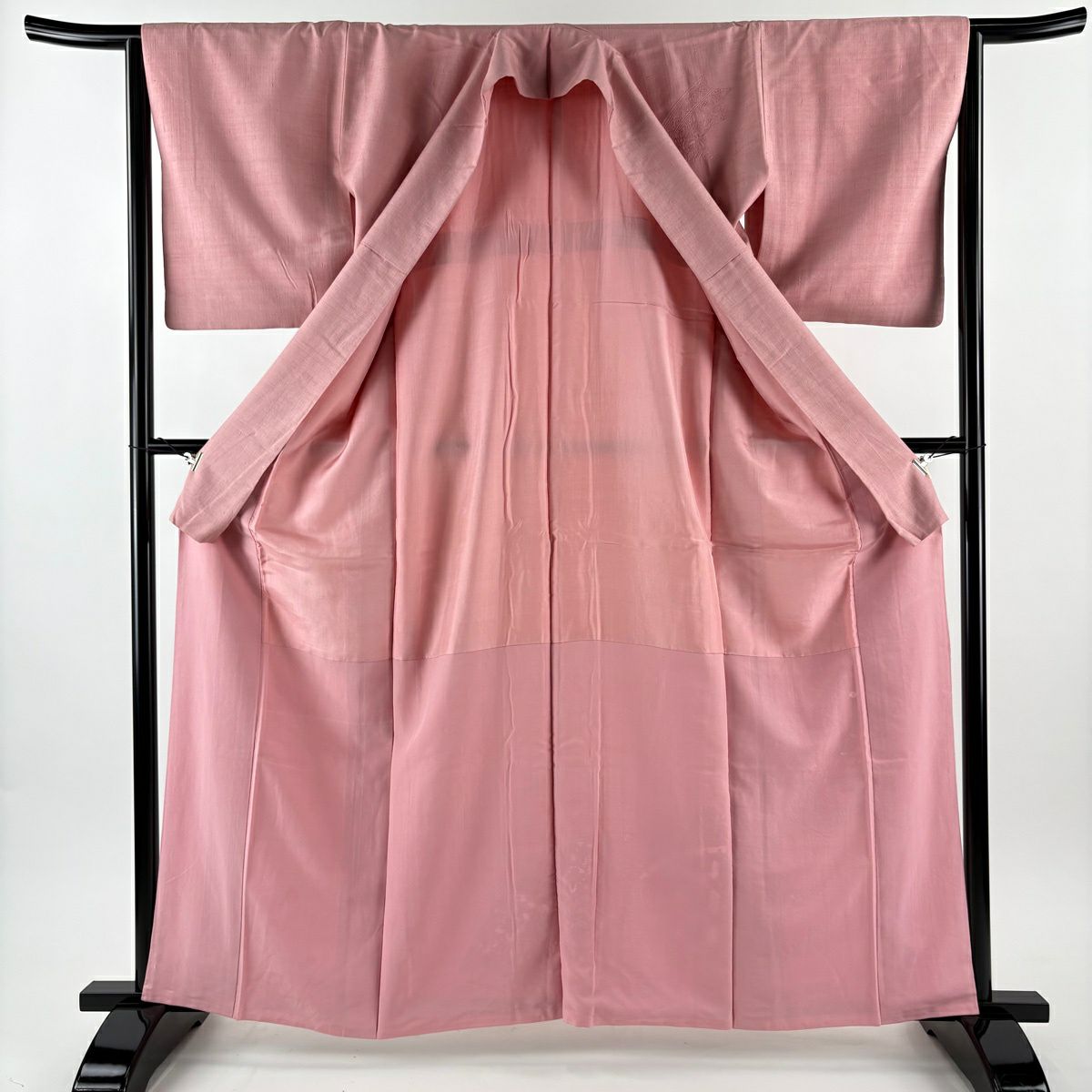 【美品】 付下 身長162cm 袖長64cm M 單層 紬織織 菊花花 霞刺繡 粉紅 純蠶絲 名品級