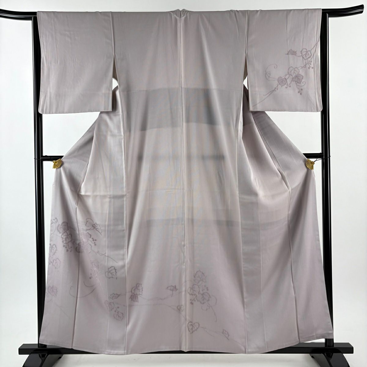 付下 身長158cm 袖長64.5cm M 雙層 葉與果 灰紫 純蠶絲 名品級