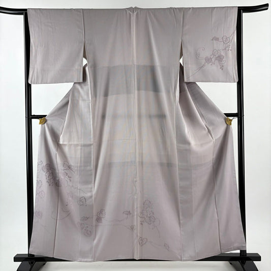 付下 身長158cm 袖長64.5cm M 雙層 葉與果 灰紫 純蠶絲 名品級