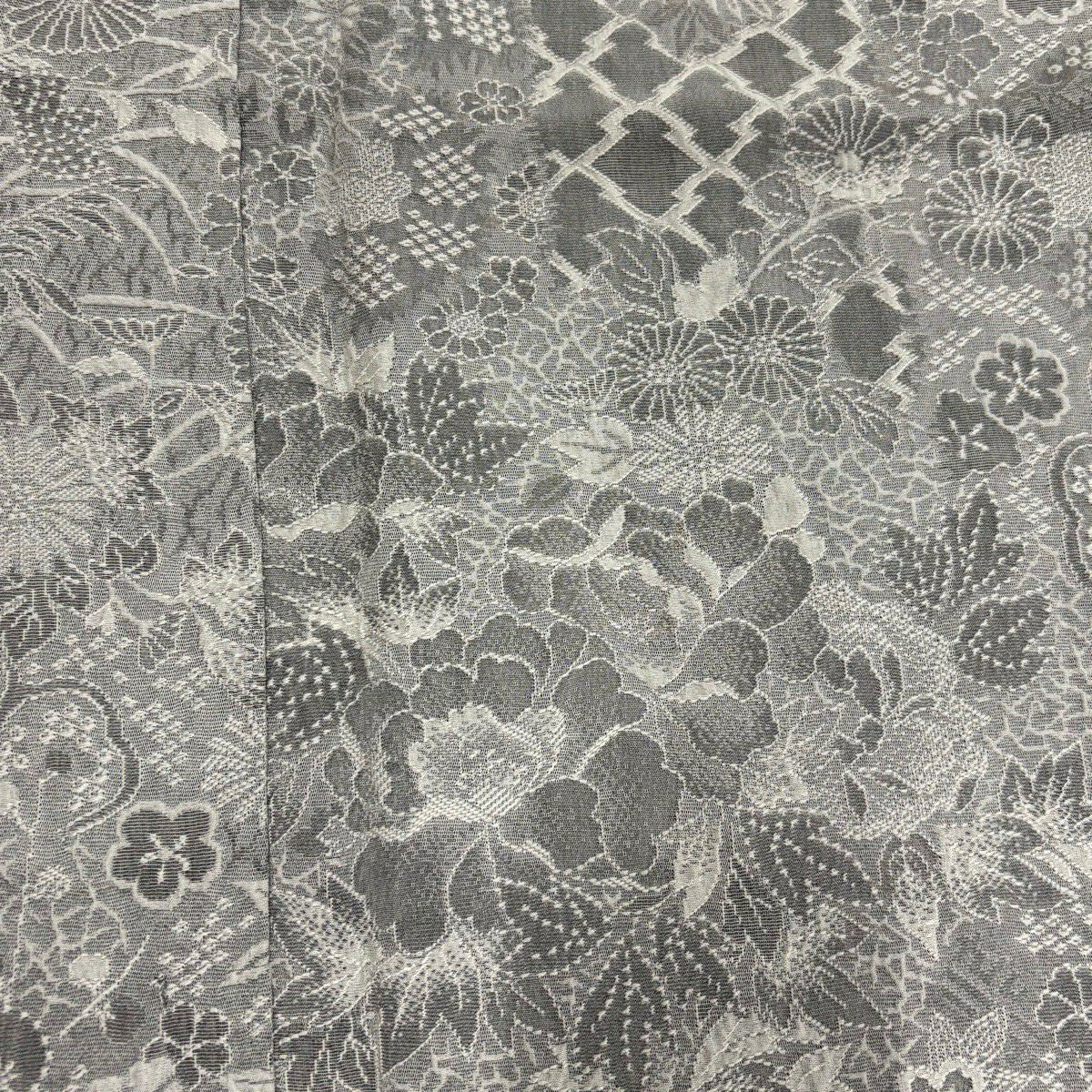 【美品】 小紋 身長157cm 袖長62.5cm S 雙層 草花紋紋 松樹皮菱紋意匠 灰 純蠶絲 名品級