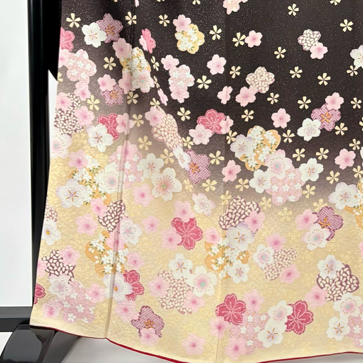 【美品】振袖禮服 身長163.5cm 袖長68cm L 雙層 櫻花 金銀彩 拉麵 茶紫 純蠶絲 名品級