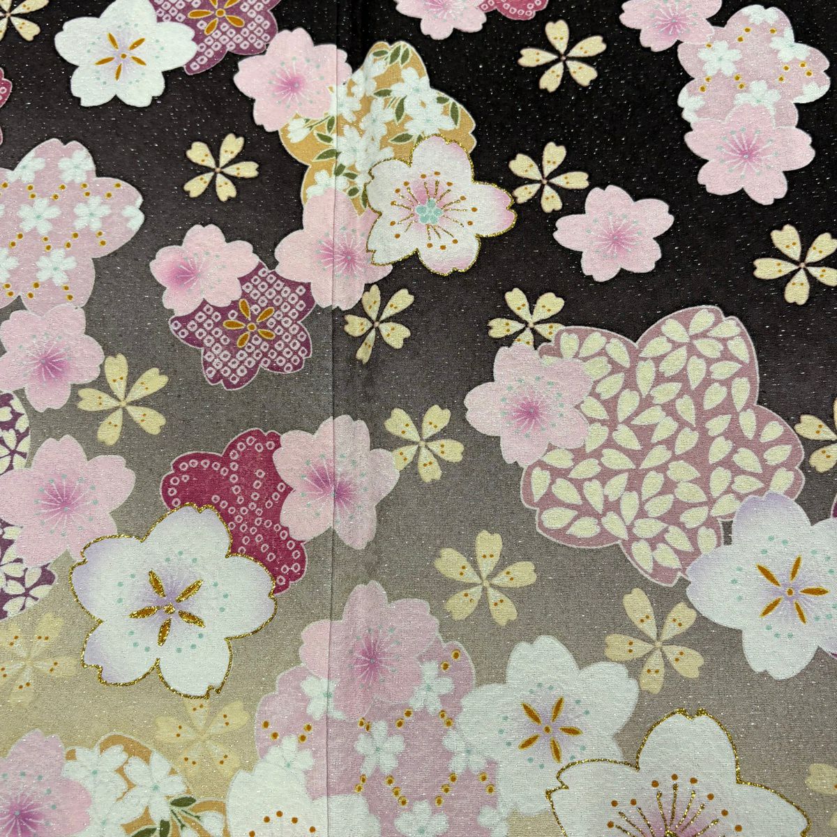 【美品】振袖禮服 身長163.5cm 袖長68cm L 雙層 櫻花 金銀彩 拉麵 茶紫 純蠶絲 名品級