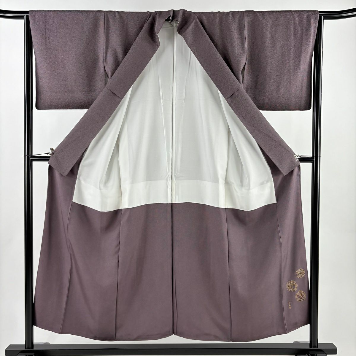 【美品】 江戶小紋 身長153cm 袖長64.5cm M 雙層 落款あり 角通し 紫 純蠶絲 名品級