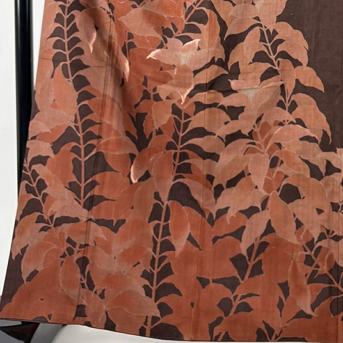 訪問服 身長164cm 袖長67cm M 雙層 紬織織 ますいわ屋 草花紋紋 刺繡 金彩裝飾 焦茶 純蠶絲 名品級