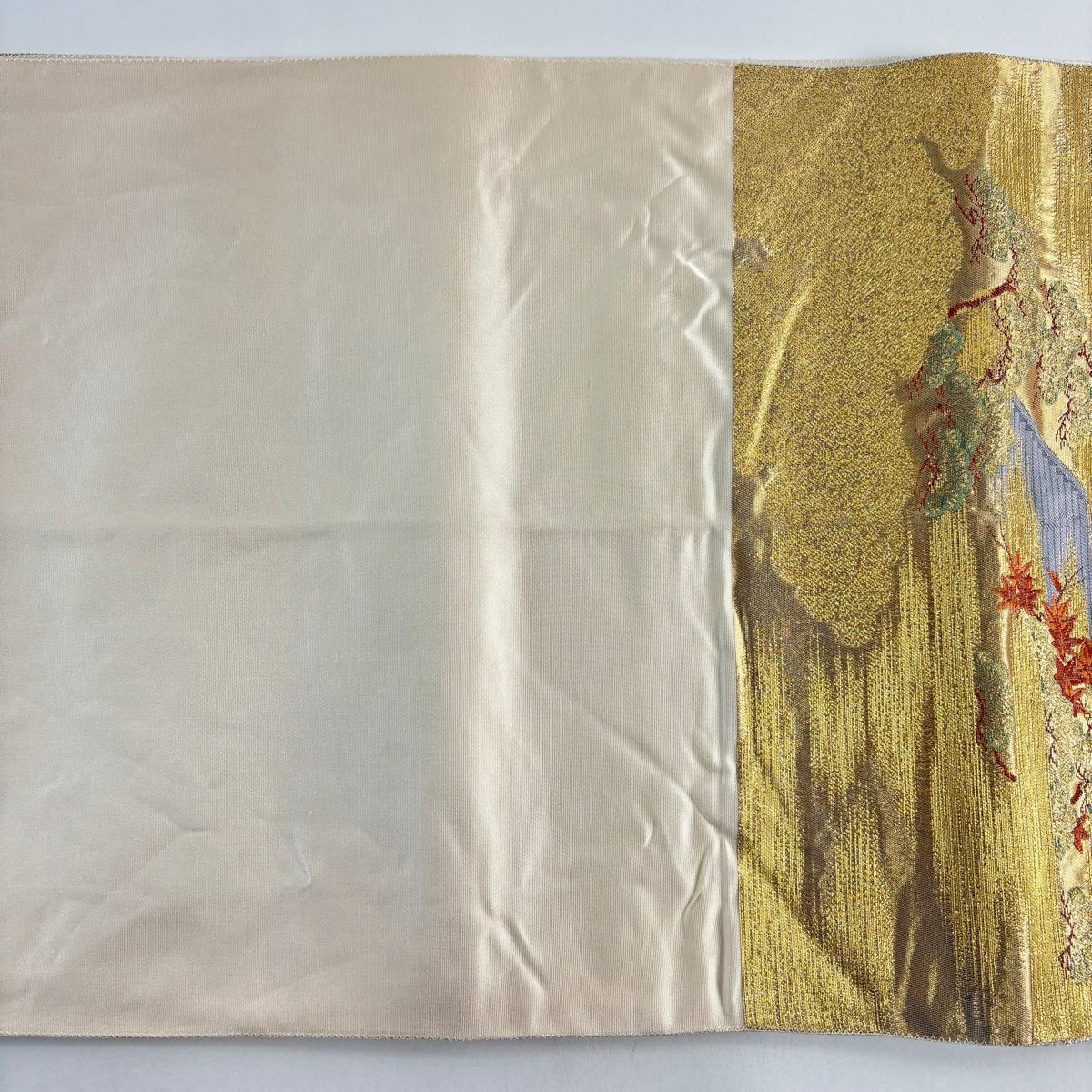 【美品】 袋帶 秀品級 關西仕立 建築 松樹 金金箔 金絲 金色 六通 純蠶絲