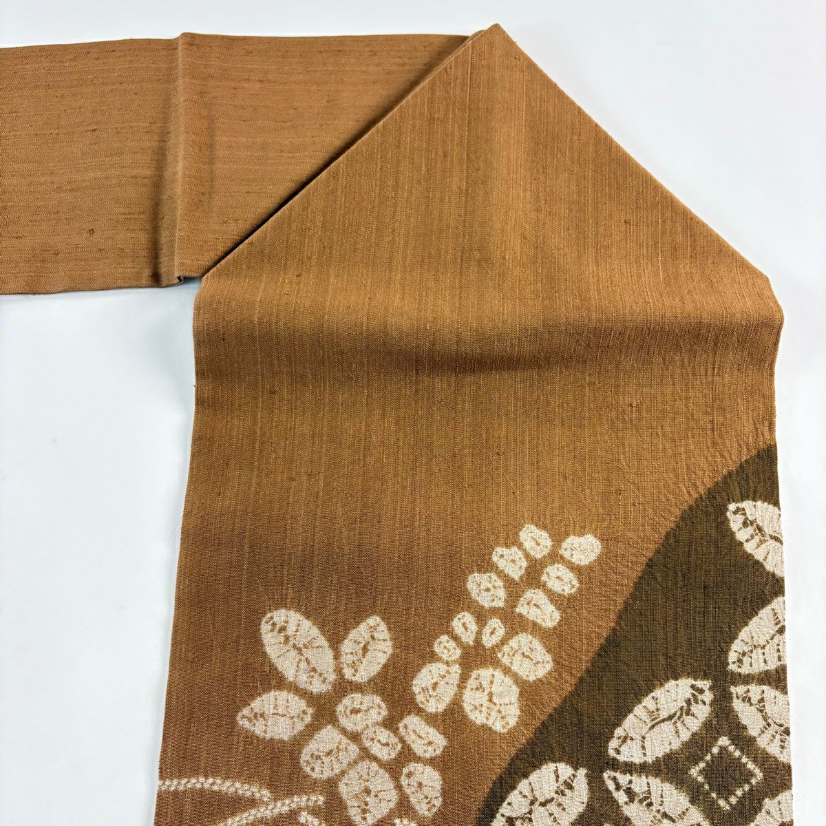 【美品】名古屋帶 秀品級 紬織織 七寶紋 花 絞染 茶 純蠶絲