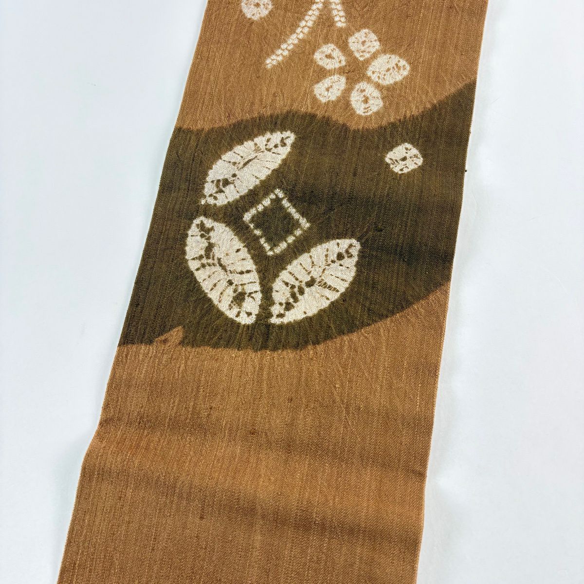 【美品】名古屋帶 秀品級 紬織織 七寶紋 花 絞染 茶 純蠶絲