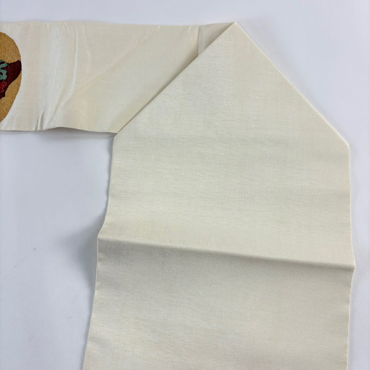 【美品】名古屋帶 秀品級 貝合 菊花 金絲 奶油色 純蠶絲