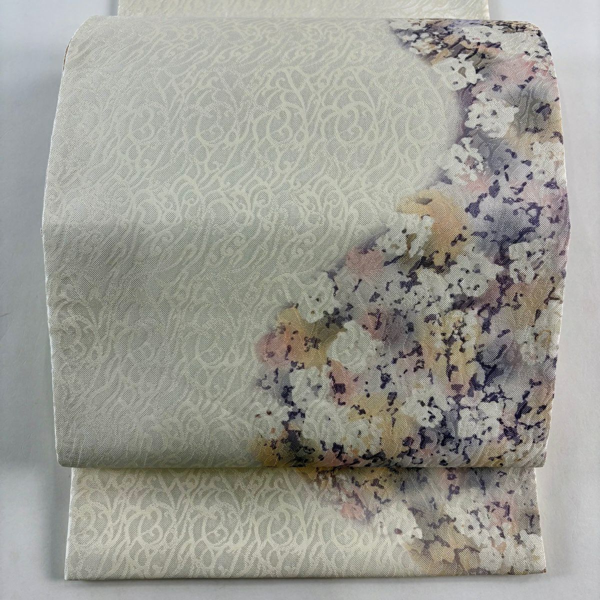 【美品】 袋帶 秀品級 幾何學 奶油色 大鼓圖案 純蠶絲