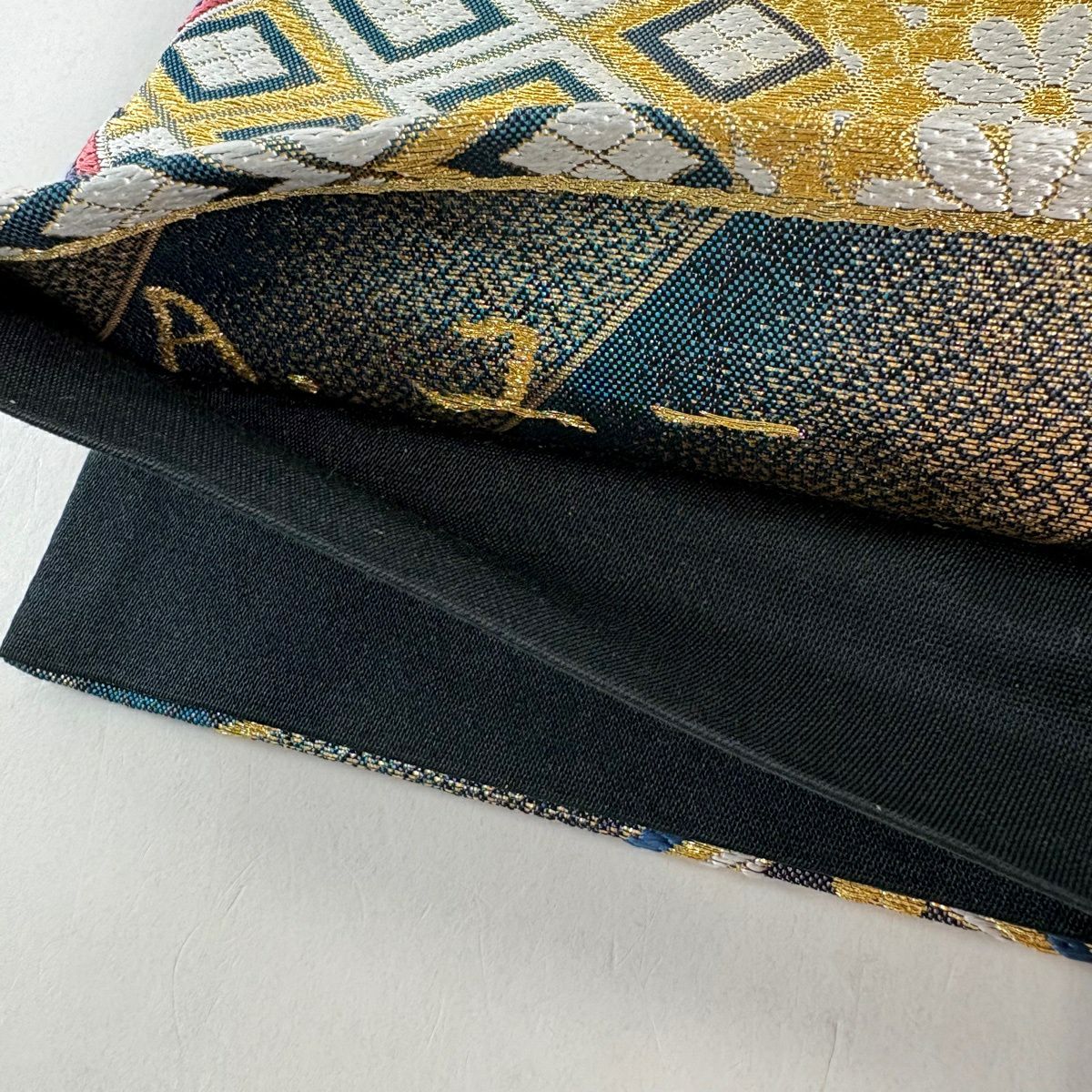 【美品】 袋帶 秀品級 振袖禮服禮服用 梅花 菊花 金金箔 金絲 青灰 六通 純蠶絲