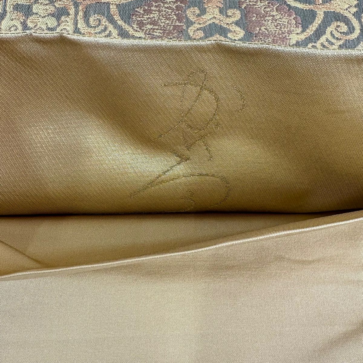 【美品】 袋帶 秀品級 葡萄唐草紋 幾何學 金金箔 金絲 金色 六通 純蠶絲