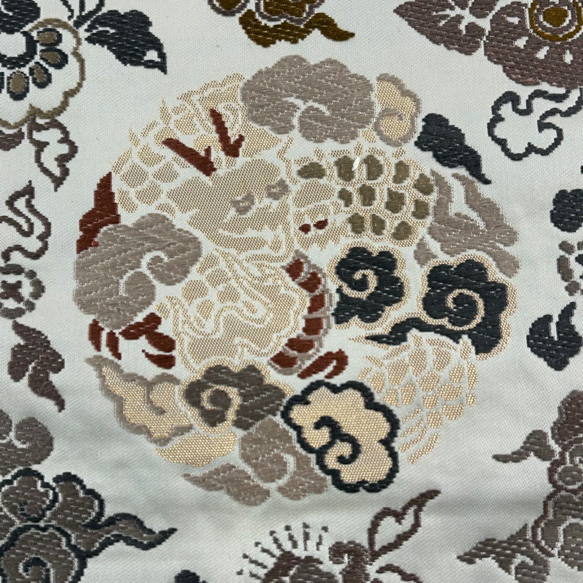 【美品】 袋帶 秀品級 龍 鳥 金金箔 唐織 灰色 六通 純蠶絲