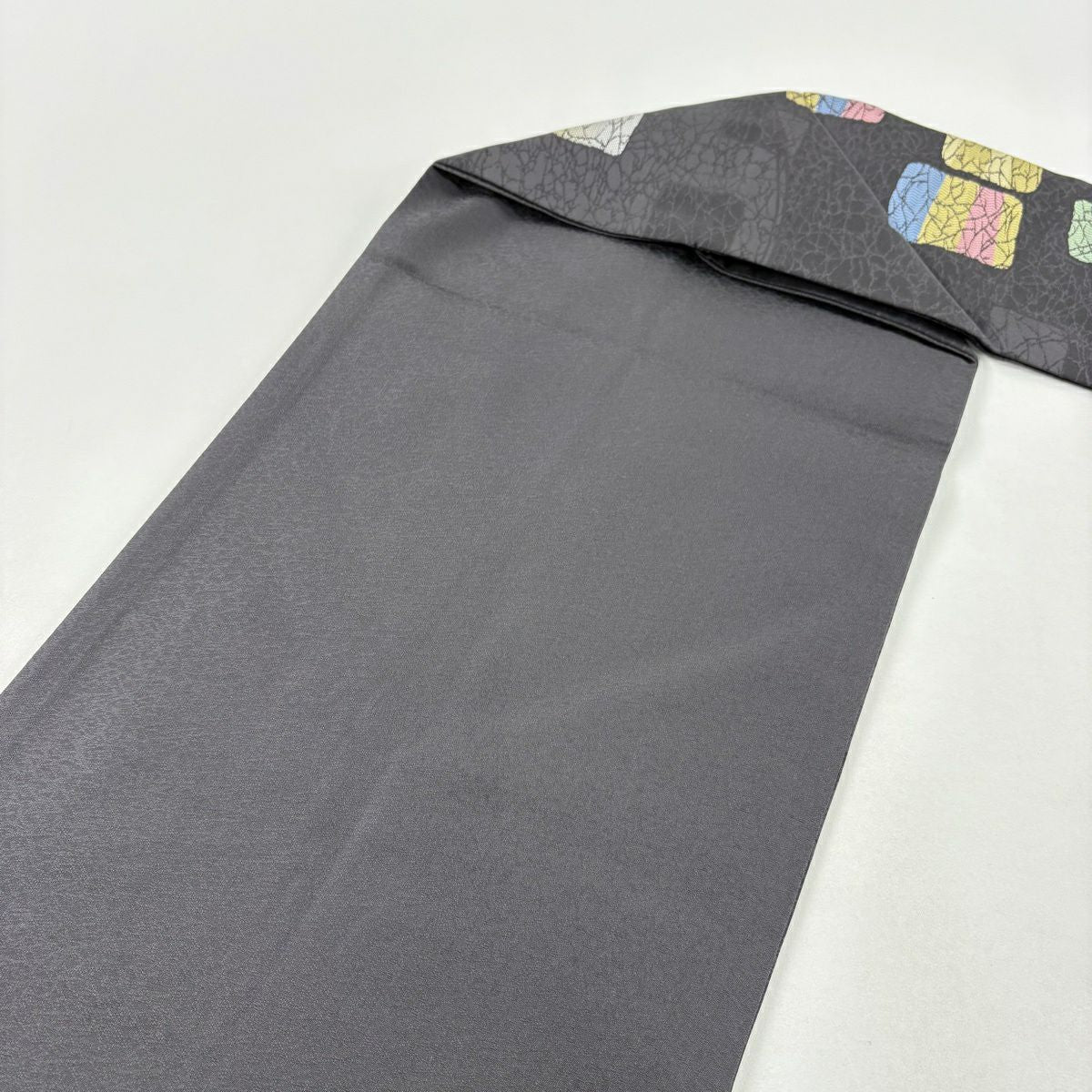 【美品】名古屋帶 秀品級 幾何學 黑灰 純蠶絲