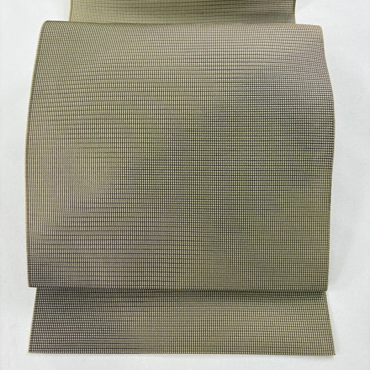 【美品】 名古屋帶 優品級 八寸名古屋帶 松樹葉仕立 格子 米色 純蠶絲