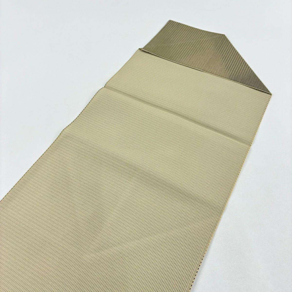 【美品】 名古屋帶 優品級 八寸名古屋帶 松樹葉仕立 格子 米色 純蠶絲