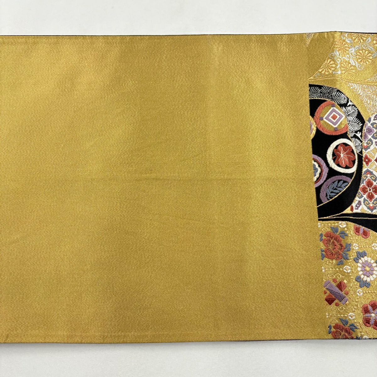 【美品】 袋帶 秀品級 華紋 花鳥 刺繡 金絲 金 六通 純蠶絲