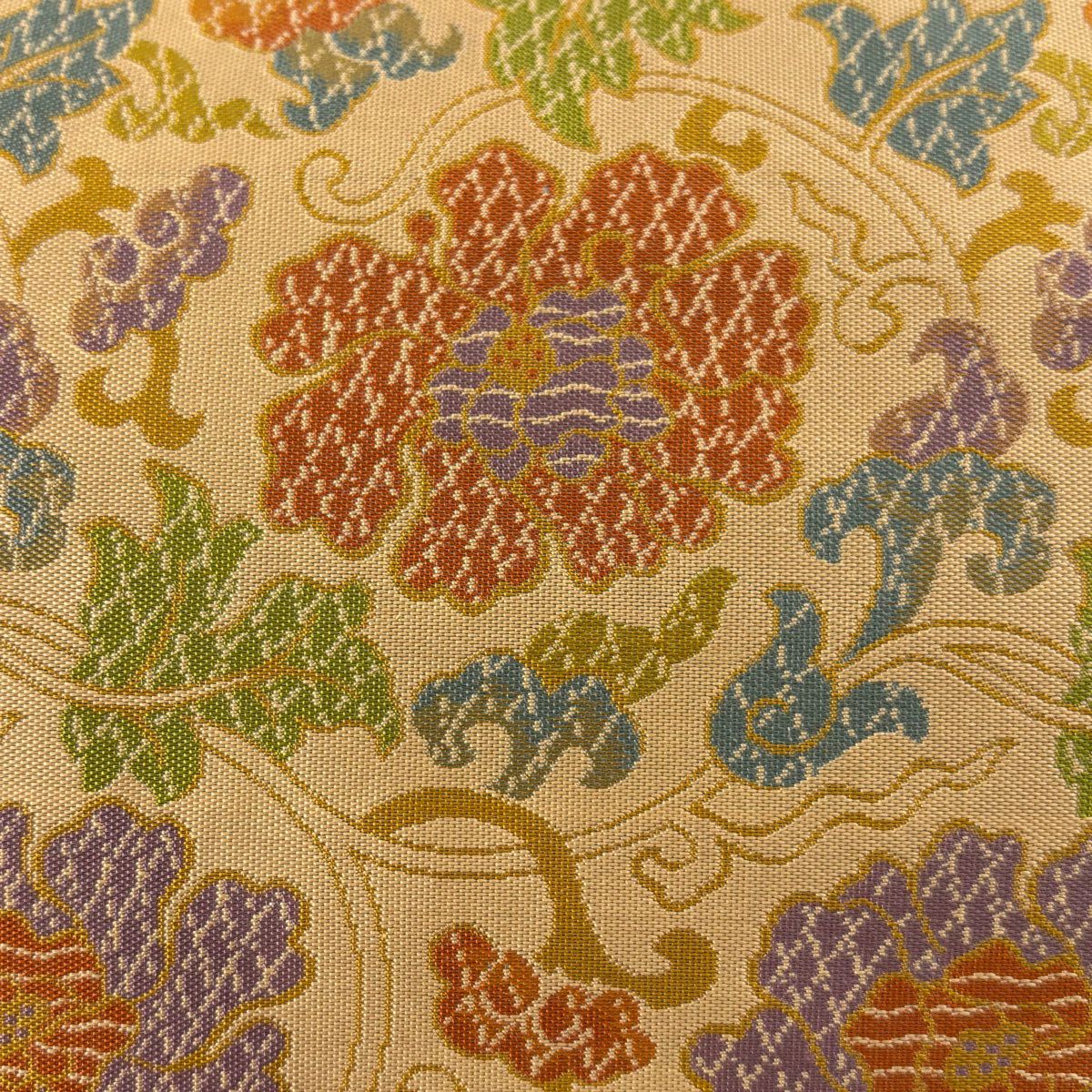 【美品】 袋帶 秀品級 花唐草紋 山吹茶 純蠶絲