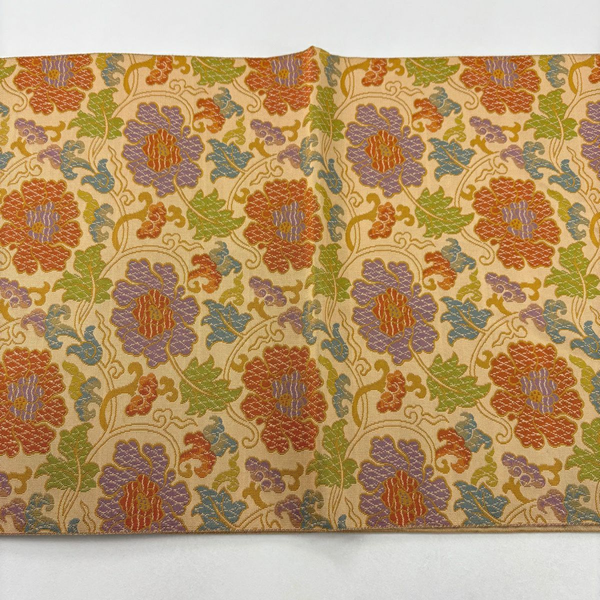 【美品】 袋帶 秀品級 花唐草紋 山吹茶 純蠶絲