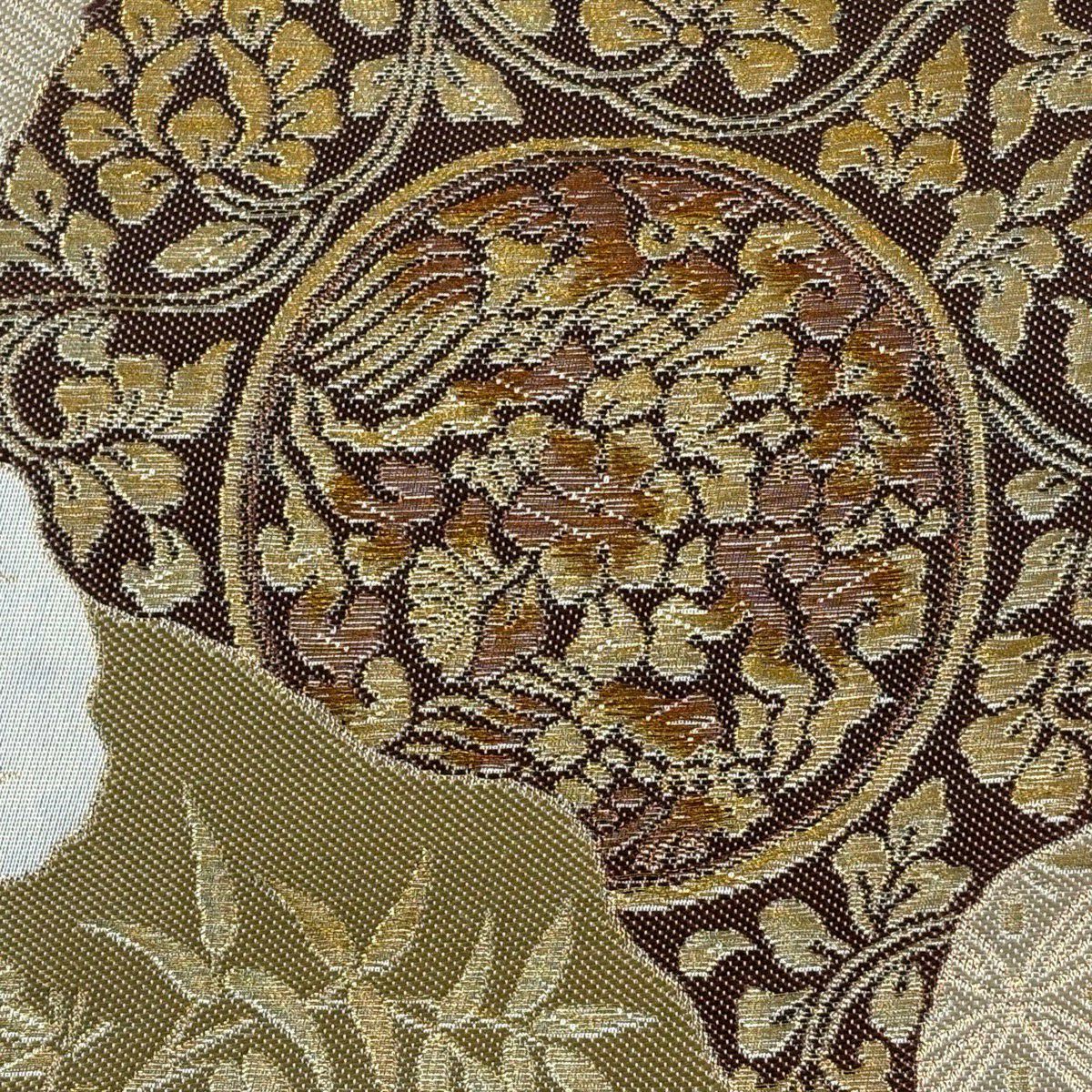 袋帶 秀品級 花鳥 道長取 金絲 金金箔 銀 六通 純蠶絲