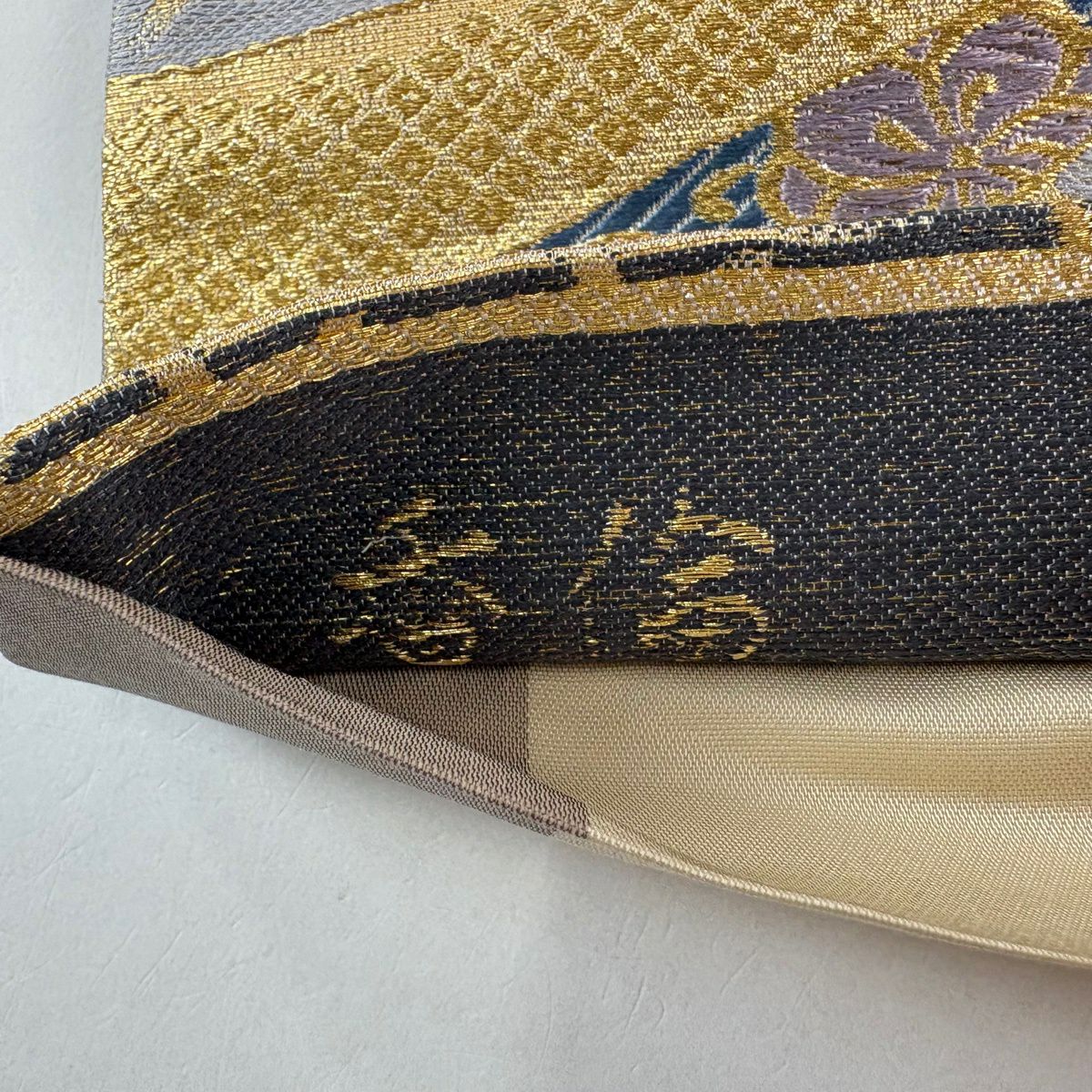袋帶 秀品級 香倫 櫻花 籠目 金絲 金金箔 灰 深藍 六通 純蠶絲