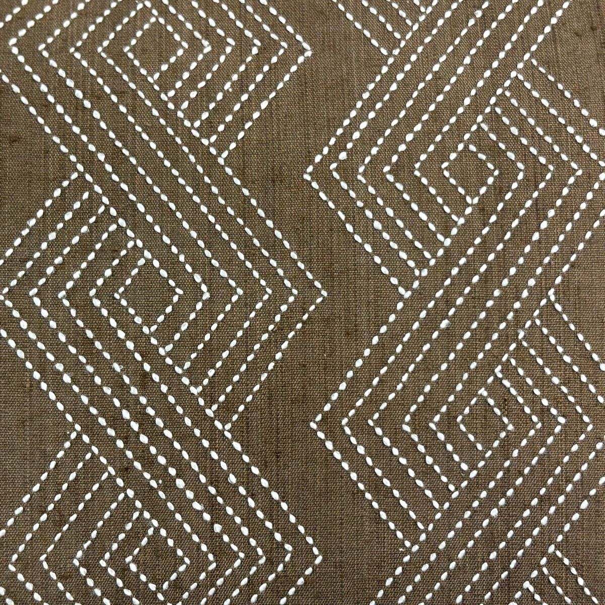 【美品】 袋帶 秀品級 關西仕立 雜幾何圖案 刺繡 染色 焦茶 純蠶絲