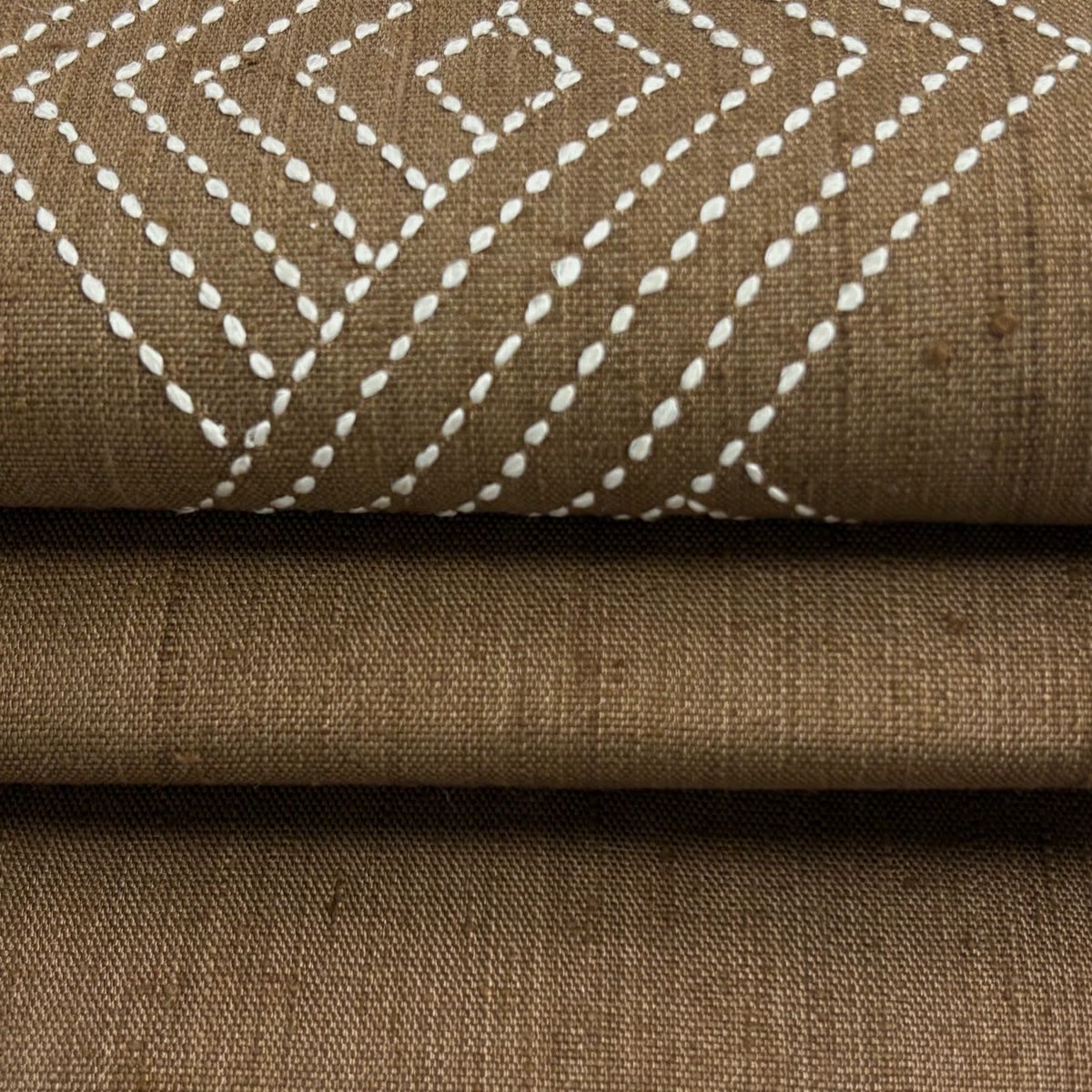【美品】 袋帶 秀品級 關西仕立 雜幾何圖案 刺繡 染色 焦茶 純蠶絲