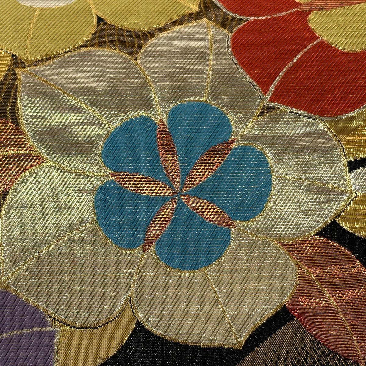 袋帶 秀品級 草花紋紋 金金箔 黑 六通 純蠶絲