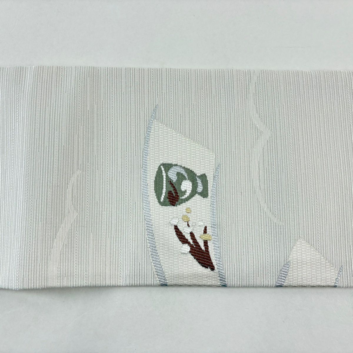 【美品】名古屋帶 秀品級 陶器 花 奶油色 純蠶絲